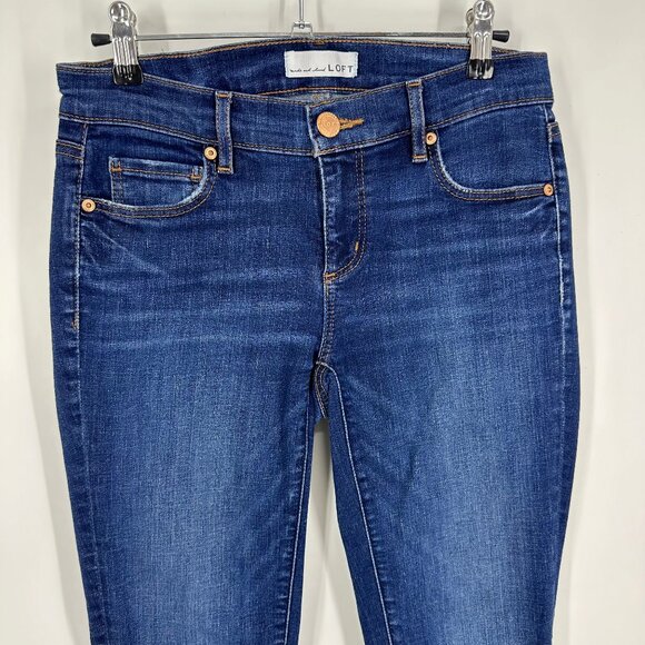 3/$25 LOFT Modern Skinny Jeans 25 Raw Frayed Hem Stretchy Medium Wash Blue Denim - Picture 4 of 7